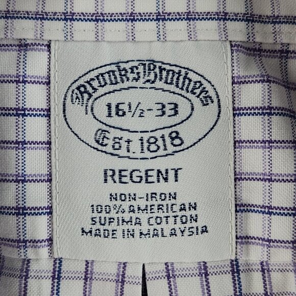 Brooks Brothers 16.5 33 Blue Non-Iron Check Cotton Regent Long Sleeved Men Shirt - Picture 13 of 15